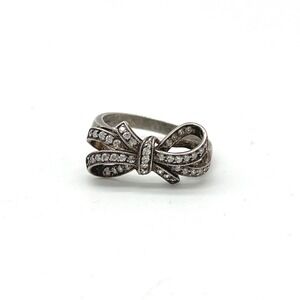 Vintage SW 925 Sterling‎ Silver Ring with Bow Clear Rhinestone Size 7.75